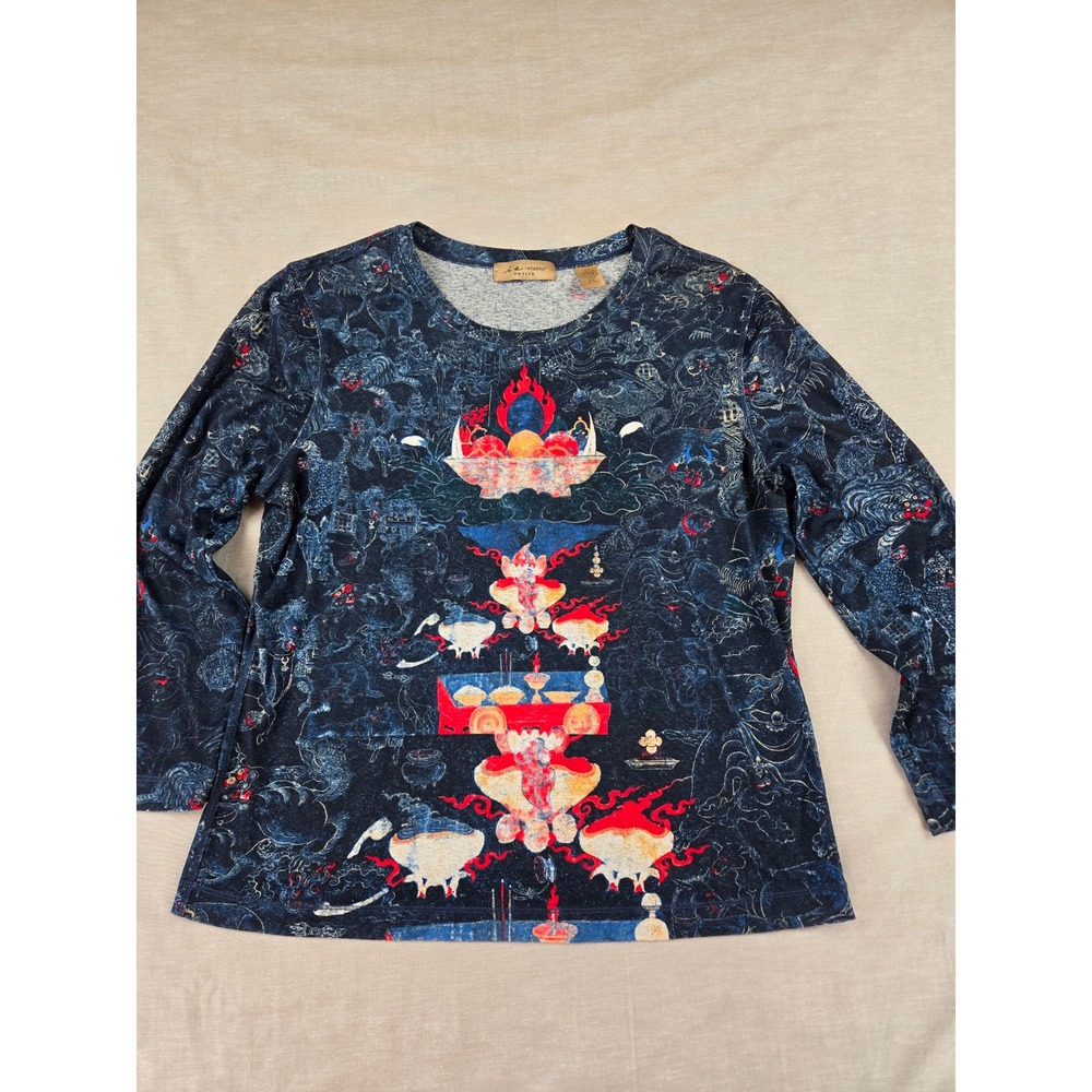 i.e. relaxed Petite PXL Navy Blue Tibetan Thangka Graphic Long Sleeve Top